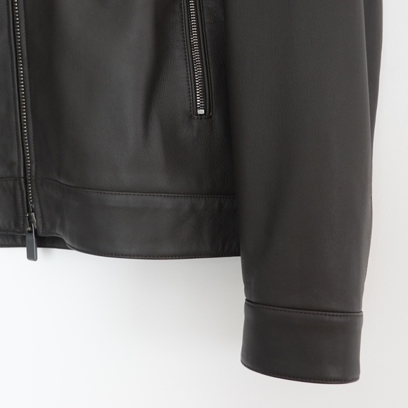 New with Tags Canali Matte Leather Biker/Bomber Jacket Size 52 Italy=US L - Picture 2 of 14